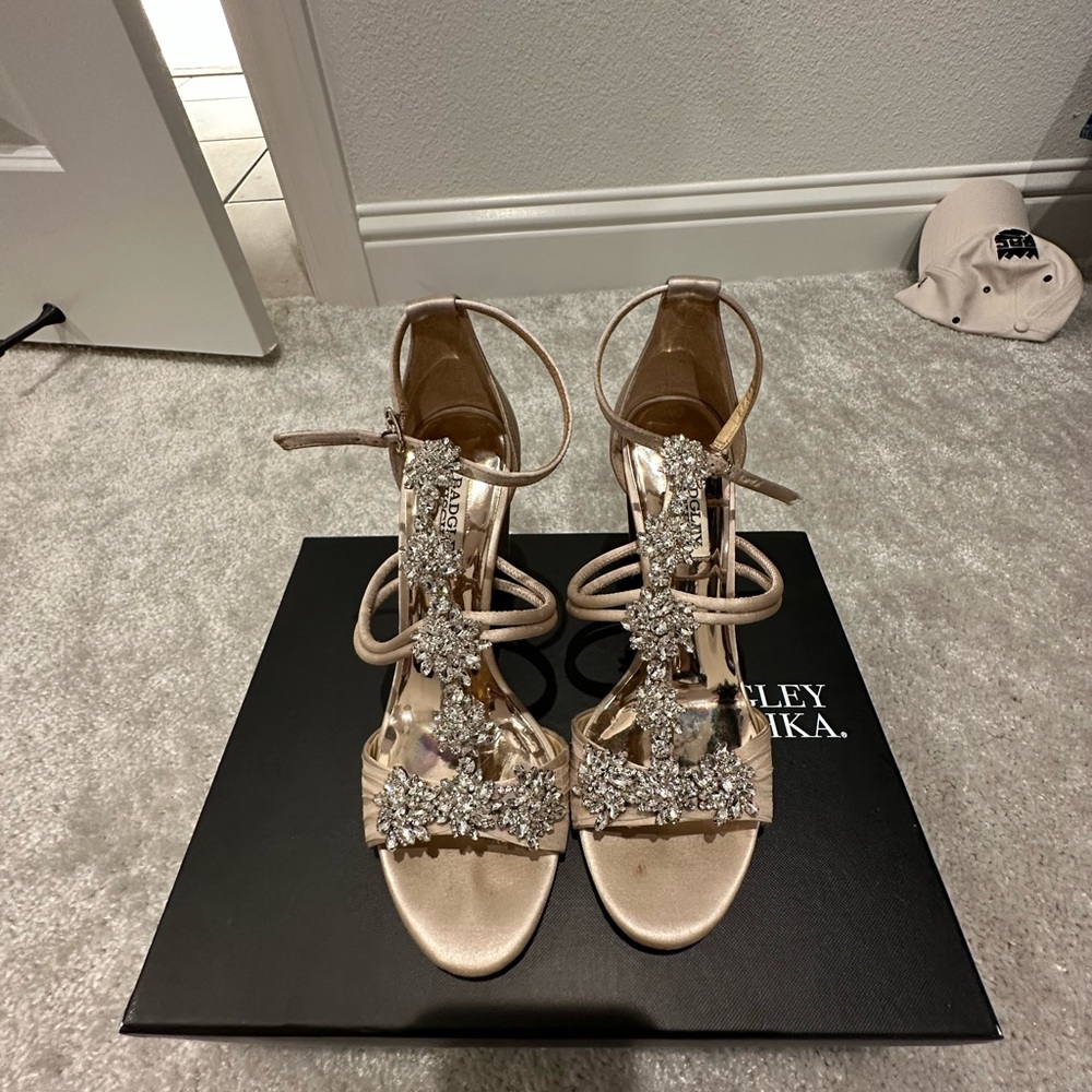 Badgely Mishka Laney Nude Satin Heels